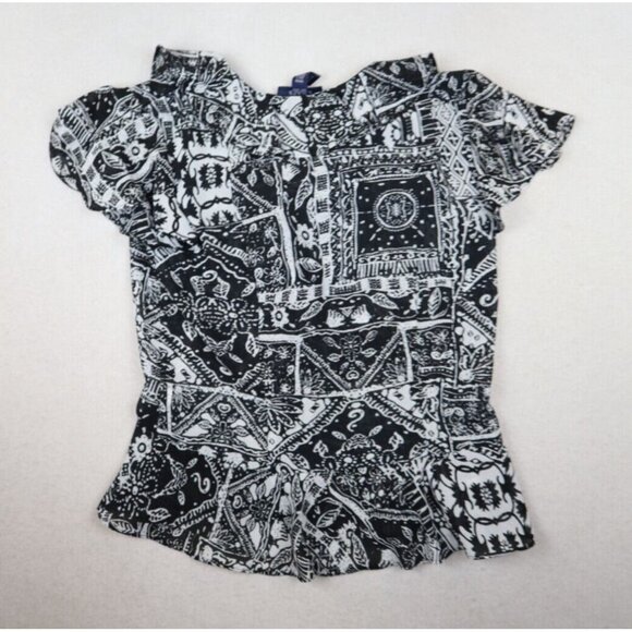 CHAPS - WOMEN'S BLACK & WHITE PRINT RUFFLE CHIFFON BLOUSE - SIZE S - Picture 7 of 8